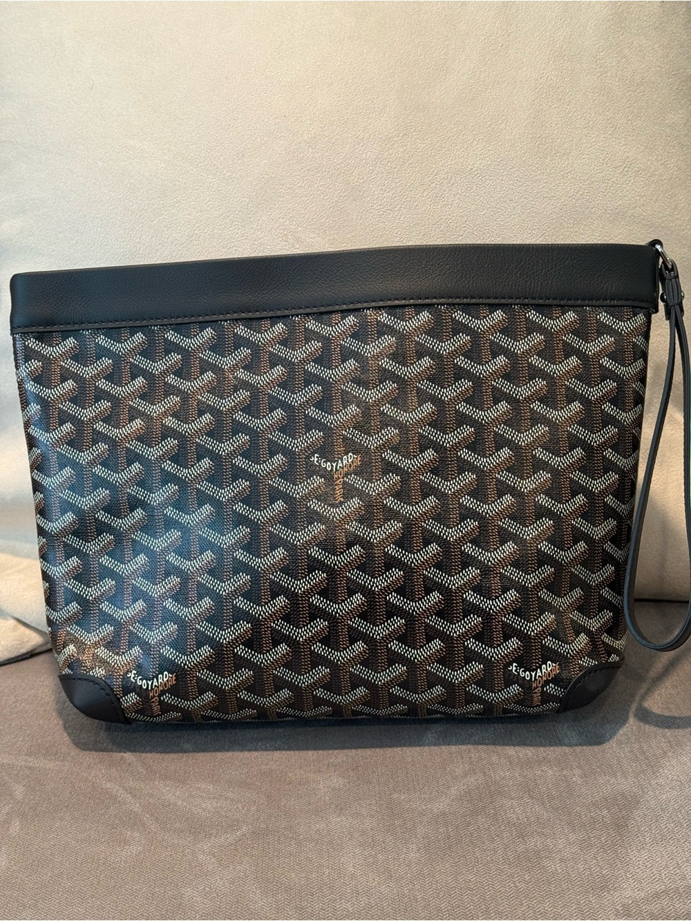 Goyard Black & Brown Goyardine Canvas Conti Pouch